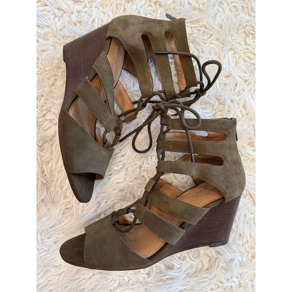 Crown Vintage Women's Gladiator Wedge Sandals Green Olive Suede Cosplay Size 7